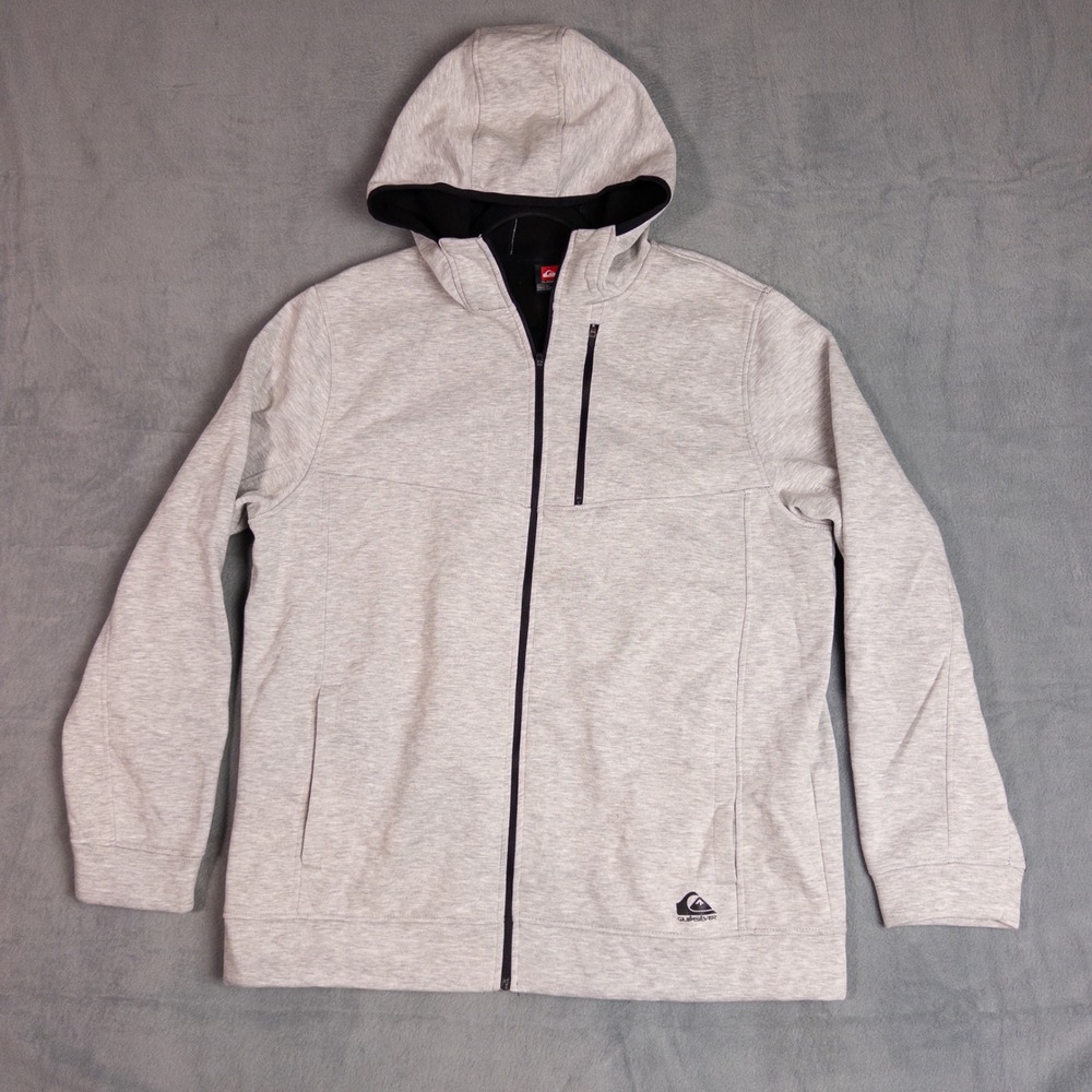 Quiksilver Full Zip Hoodie Mens XL Grey Good DryFlight Heathered Tech Sweatshirt